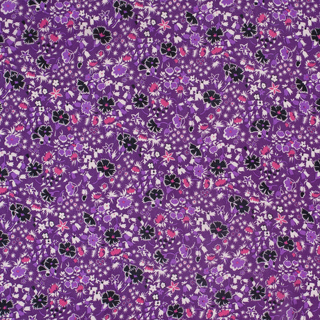 Famous Designer Bright Violet Retro Floral Silk Chiffon Print