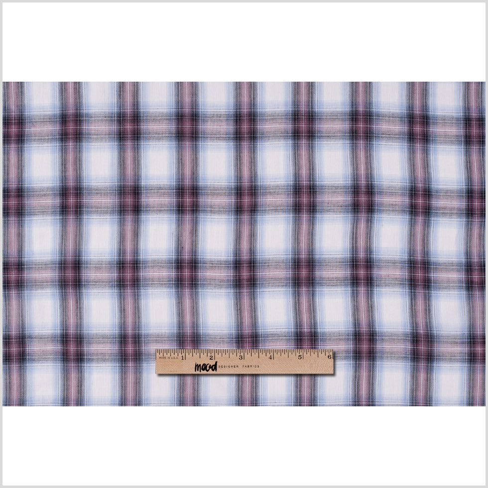 Famous NYC Designer Sky Blue/Rose Plaid Cotton Voile