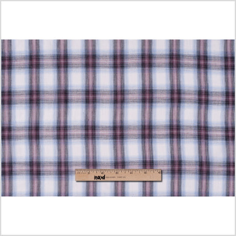 Famous NYC Designer Sky Blue/Rose Plaid Cotton Voile