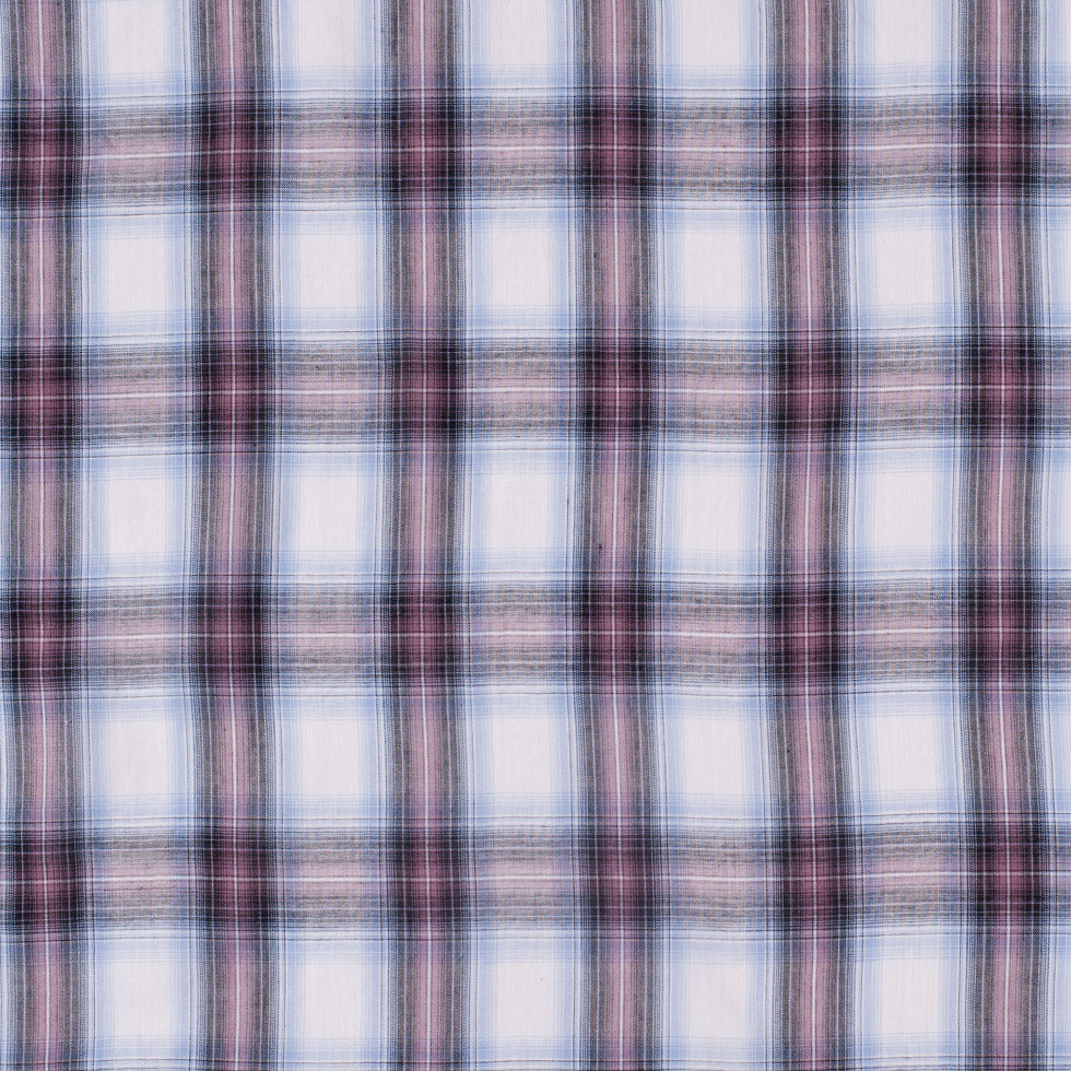 Famous NYC Designer Sky Blue/Rose Plaid Cotton Voile