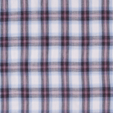 Famous NYC Designer Sky Blue/Rose Plaid Cotton Voile