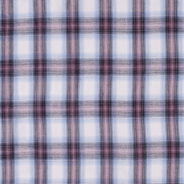 Famous NYC Designer Sky Blue/Rose Plaid Cotton Voile