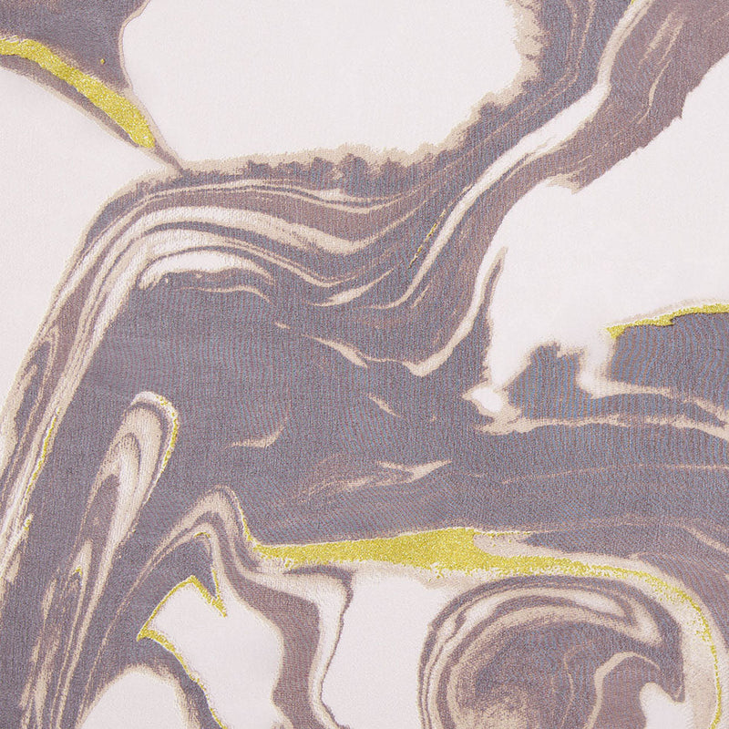 Brown and Pale Beige "Swirling Lava" Silk Chiffon Print