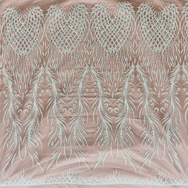 Beaded Lace Fabric on Polyester Net Mesh