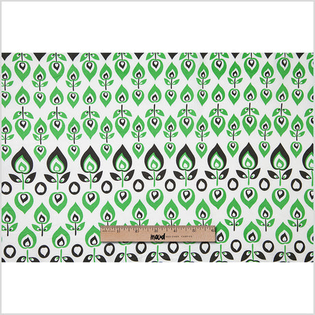 Green and Black Retro-Style Stretch Cotton Print