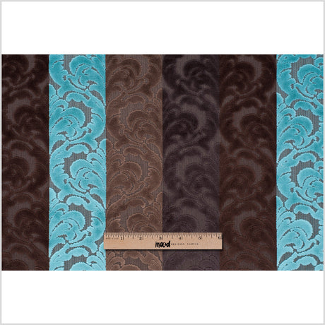 Browns and Aqua Striped/Floral Cut Velvet