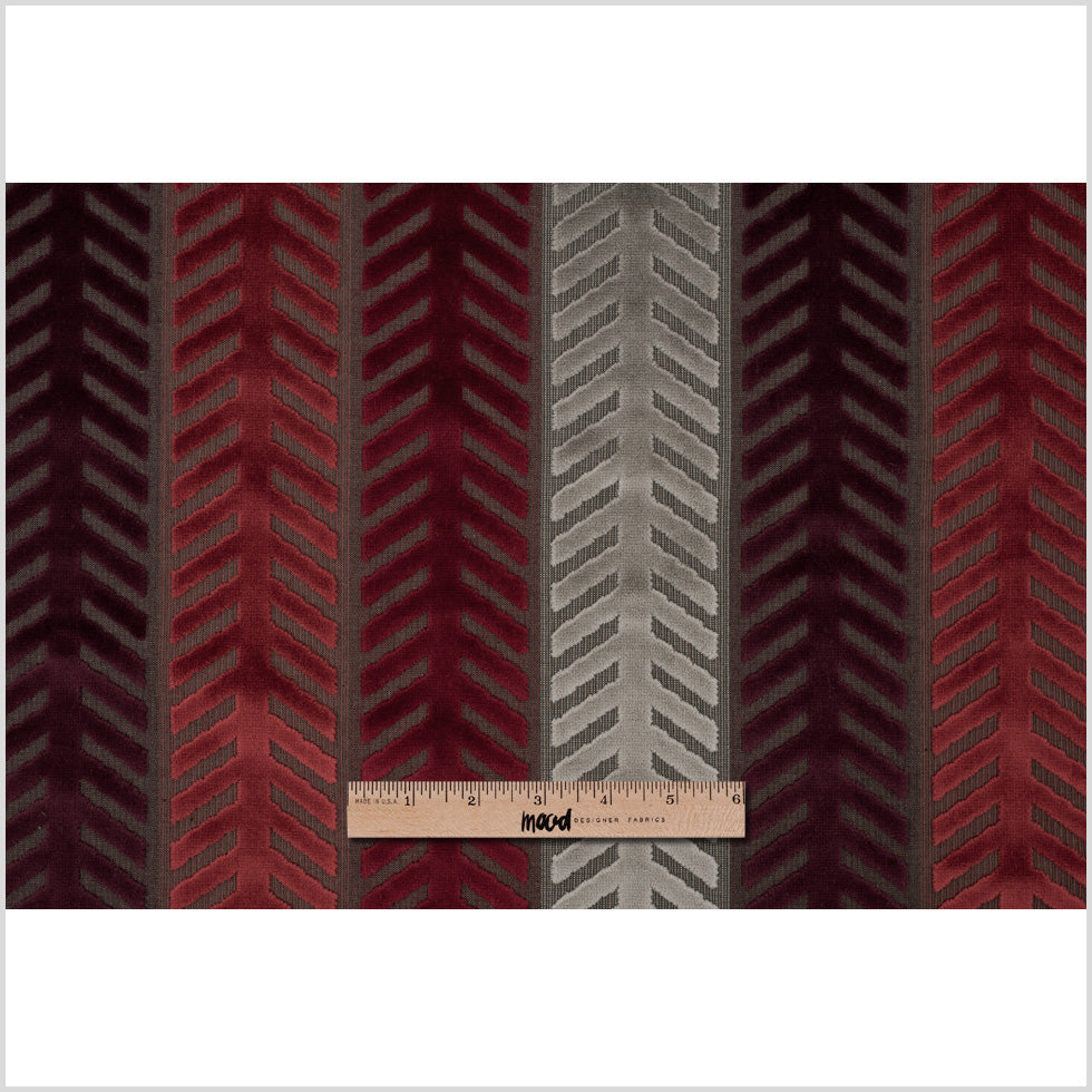 Burgundy and Taupe Geometric Cut Velvet