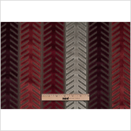 Burgundy and Taupe Geometric Cut Velvet
