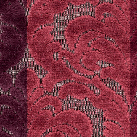 Deep Reds and Taupe Striped/Floral Cut Velvet