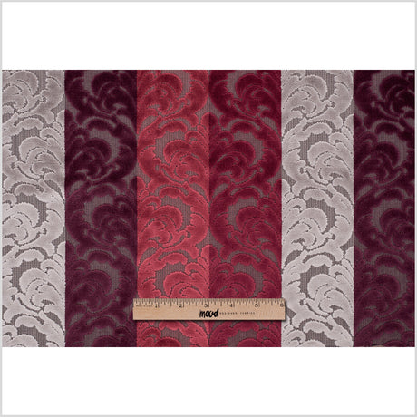 Deep Reds and Taupe Striped/Floral Cut Velvet
