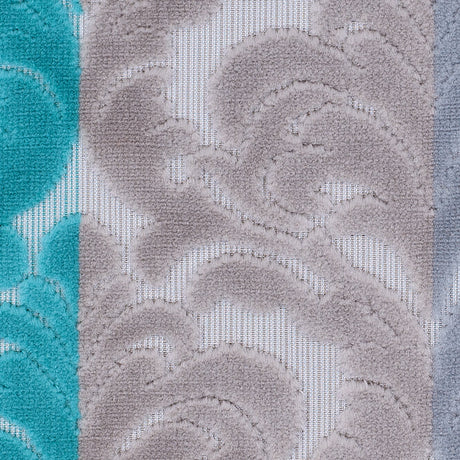 Silver, Purple and Aqua Striped/Floral Cut Velvet