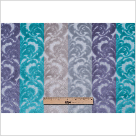 Silver, Purple and Aqua Striped/Floral Cut Velvet