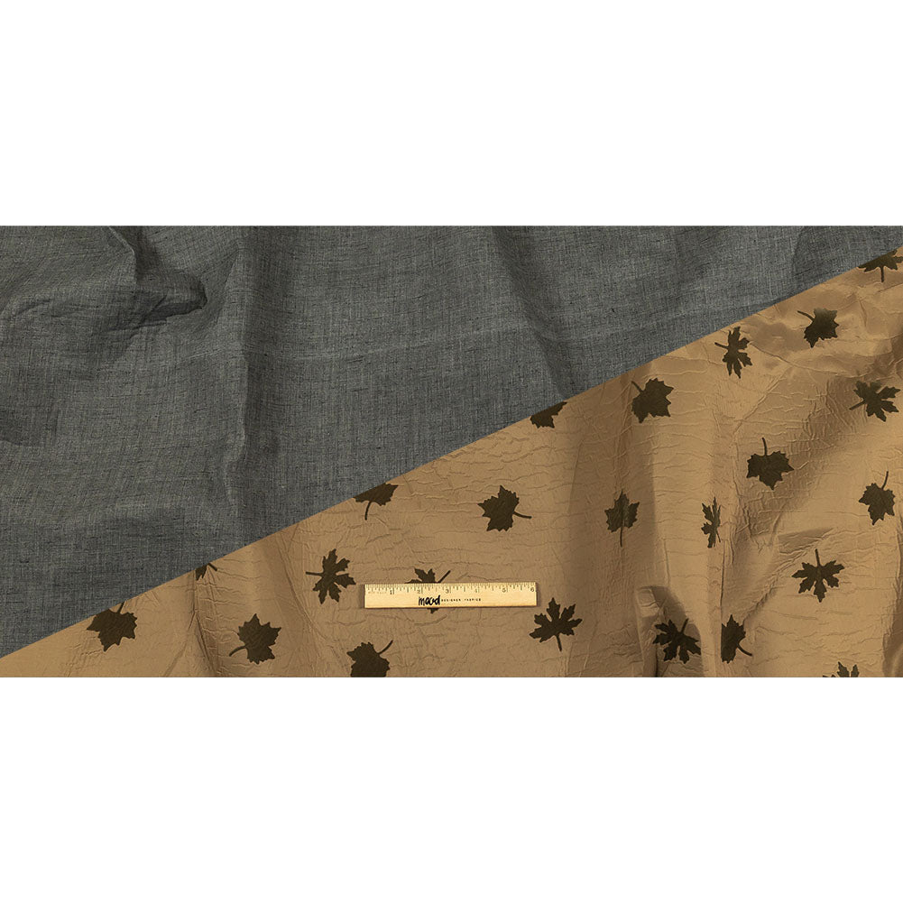 Khaki and Olive Flocked Leaves and Heathered Gray Bonded Double Faced Woven with Foam Core
