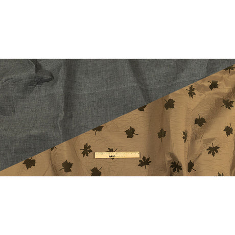 Khaki and Olive Flocked Leaves and Heathered Gray Bonded Double Faced Woven with Foam Core