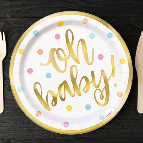 8 Ct. Oh Baby Paper Dessert Plates 7" Colorful Disposable Party Plates