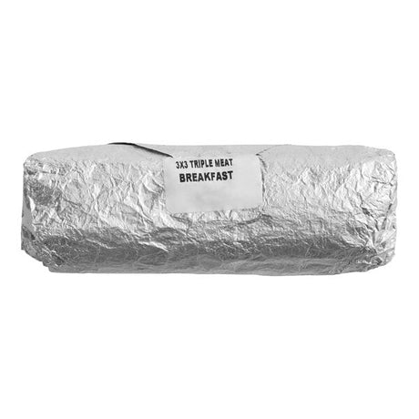 Tres Picosos Foil-Wrapped 3X3 Triple Meat Breakfast Burrito 8 oz. - 20/Case