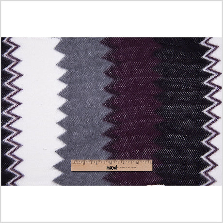 Burgundy, Black and White Big Zig Zags Soft Sweater Knit