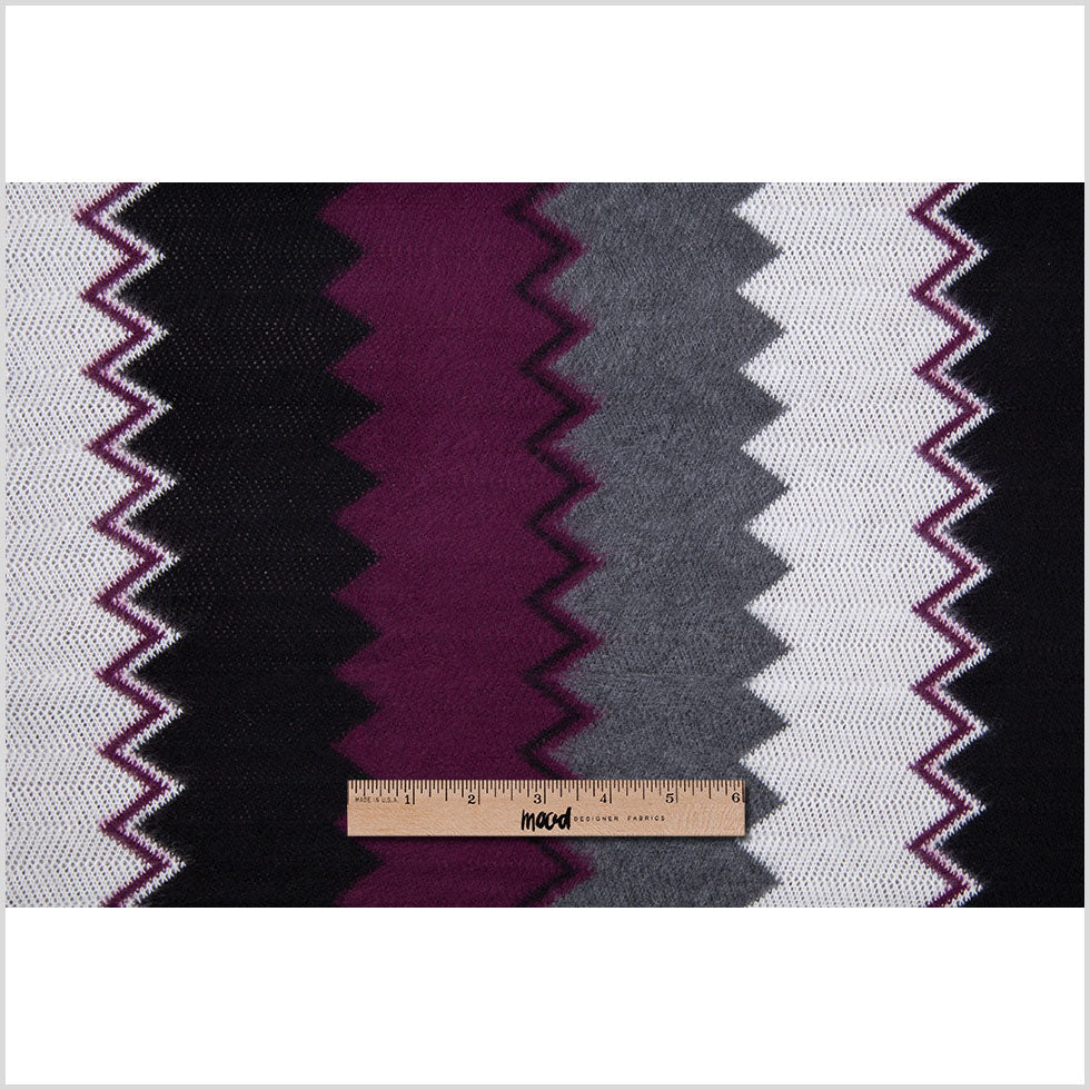 Deep Grape and Gray Big Zig Zags Soft Sweater Knit
