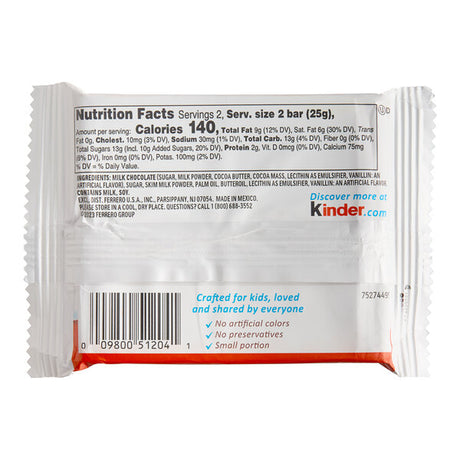 Kinder Chocolate 4-Piece Cream-Filled Milk Chocolate Bar - 18/Box