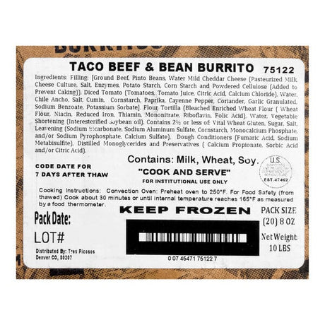 Tres Picosos Foil-Wrapped Taco Beef Burrito 8 oz. - 20/Case