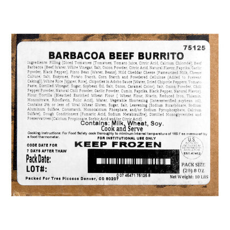 Tres Picosos Foil-Wrapped Barbacoa Beef Burrito 8 oz. - 20/Case