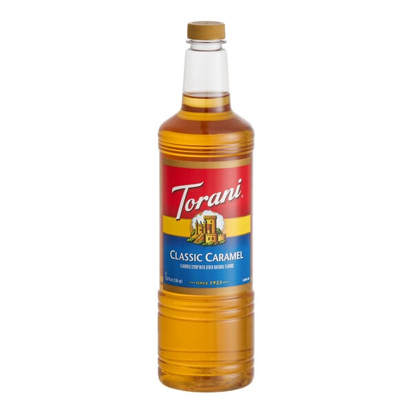 Torani Classic Caramel Flavoring Syrup Plastic Bottle 1 Liter - 6/Case