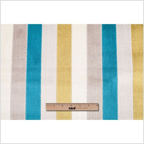 Green/Blue Striped Polyester Blended Velvet