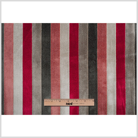 Brown/Red Striped Polyester Blended Velvet