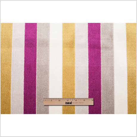 Fuchsia/Green Striped Polyester Blended Velvet