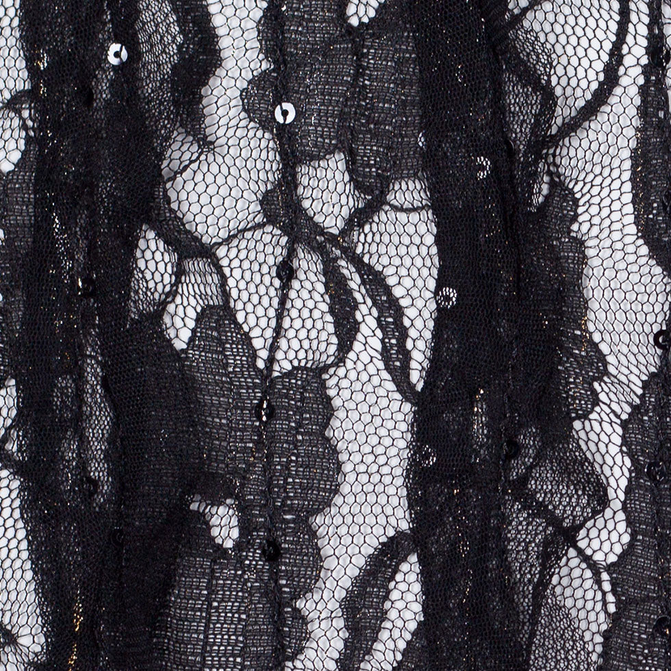 Famous Designer Black Ruffled Strips Lace