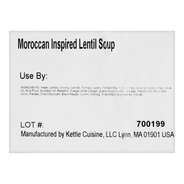 Kettle Cuisine Moroccan Inspired Lentil Soup 4 lb. - 4/Case