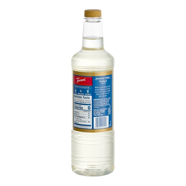 Torani Sugar-Free Vanilla Flavoring Syrup Plastic Bottle 1 Liter - 6/Case