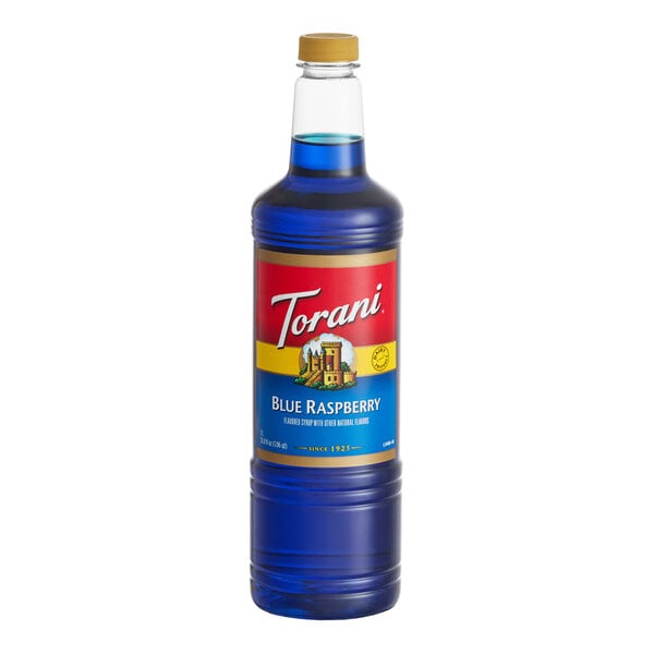Torani Blue Raspberry Flavoring / Fruit Syrup Plastic Bottle 1 Liter - 6/Case