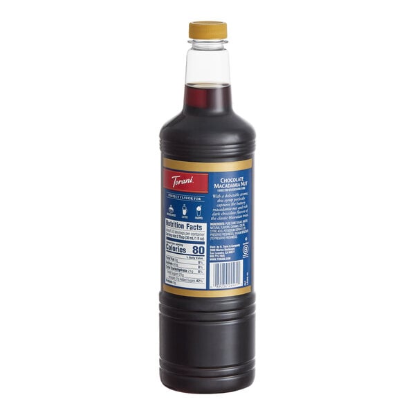 Torani Chocolate Macadamia Nut Flavoring Syrup Plastic Bottle 1 Liter - 6/Case