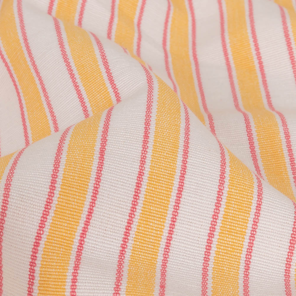 Citrus Yellow, Rose and White Striped Handwoven Cotton