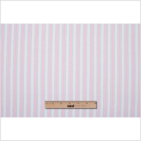 Baby Pink, Blue and White Striped Handwoven Cotton