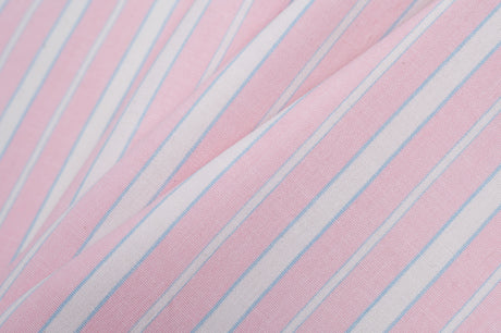 Baby Pink, Blue and White Striped Handwoven Cotton
