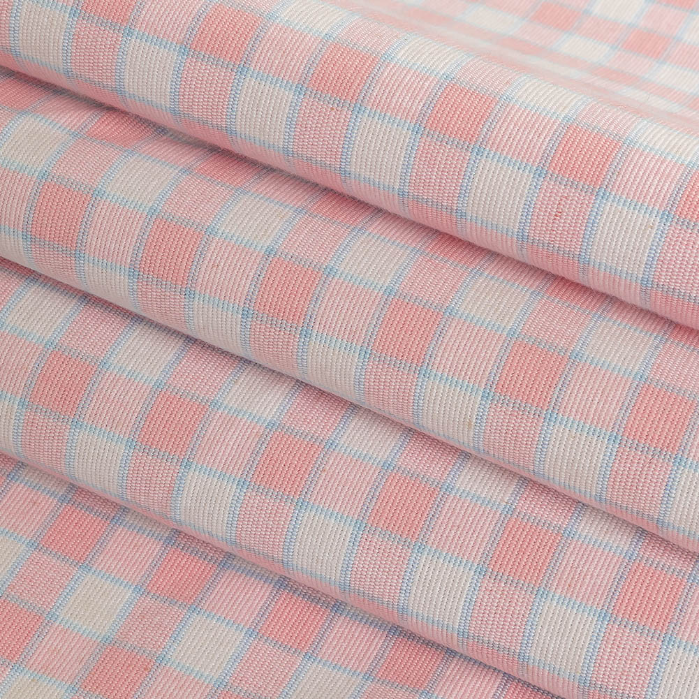 Baby Pink and Blue Checked Handwoven Cotton