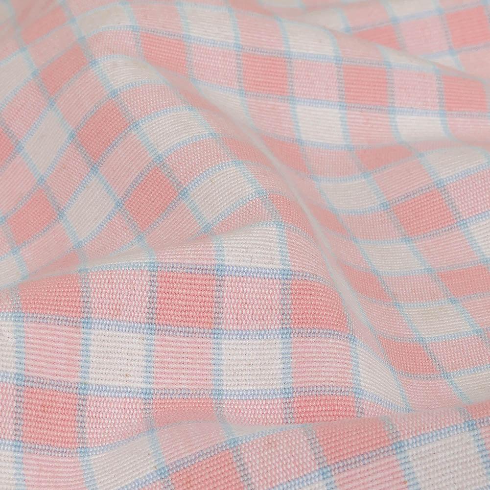 Baby Pink and Blue Checked Handwoven Cotton
