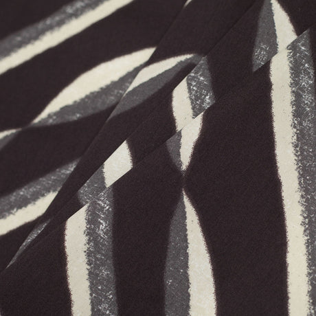 Famous NY Designer Black, Pale Gold and Gray Print Cotton Sateen