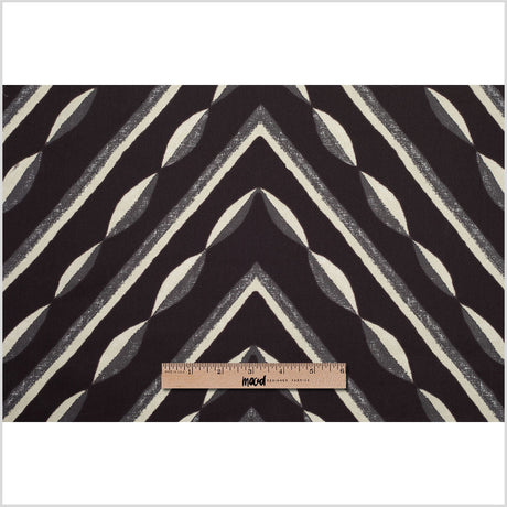 Famous NY Designer Black, Pale Gold and Gray Print Cotton Sateen