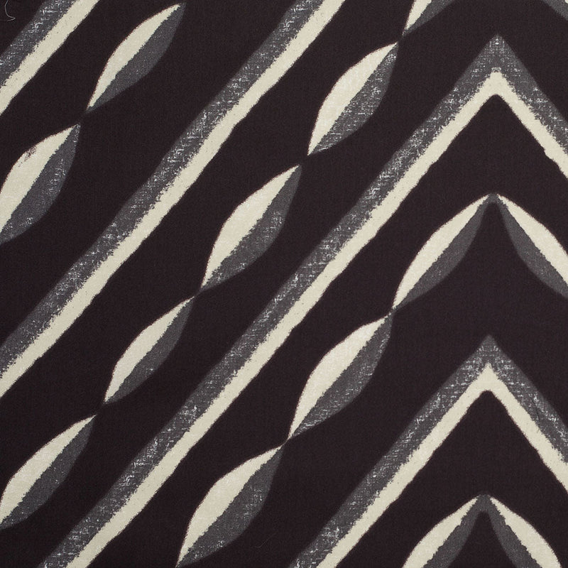 Famous NY Designer Black, Pale Gold and Gray Print Cotton Sateen