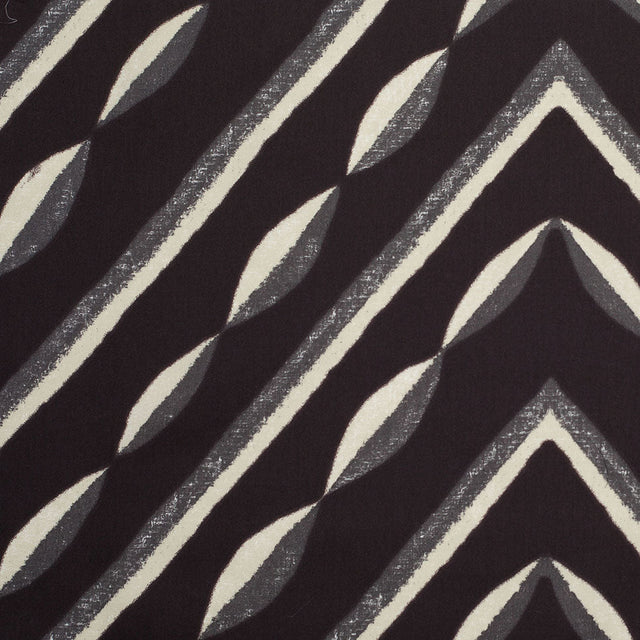 Famous NY Designer Black, Pale Gold and Gray Print Cotton Sateen