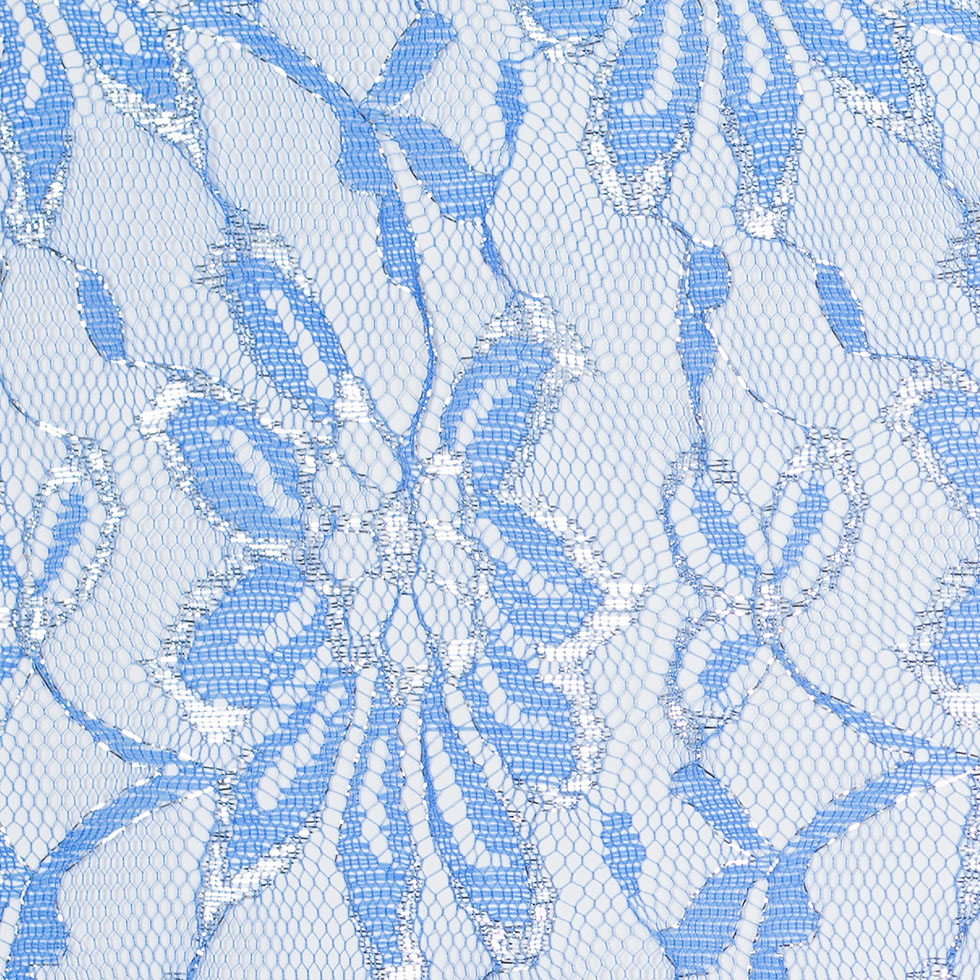 Regatta Blue and Metallic Silver Mesh Lace
