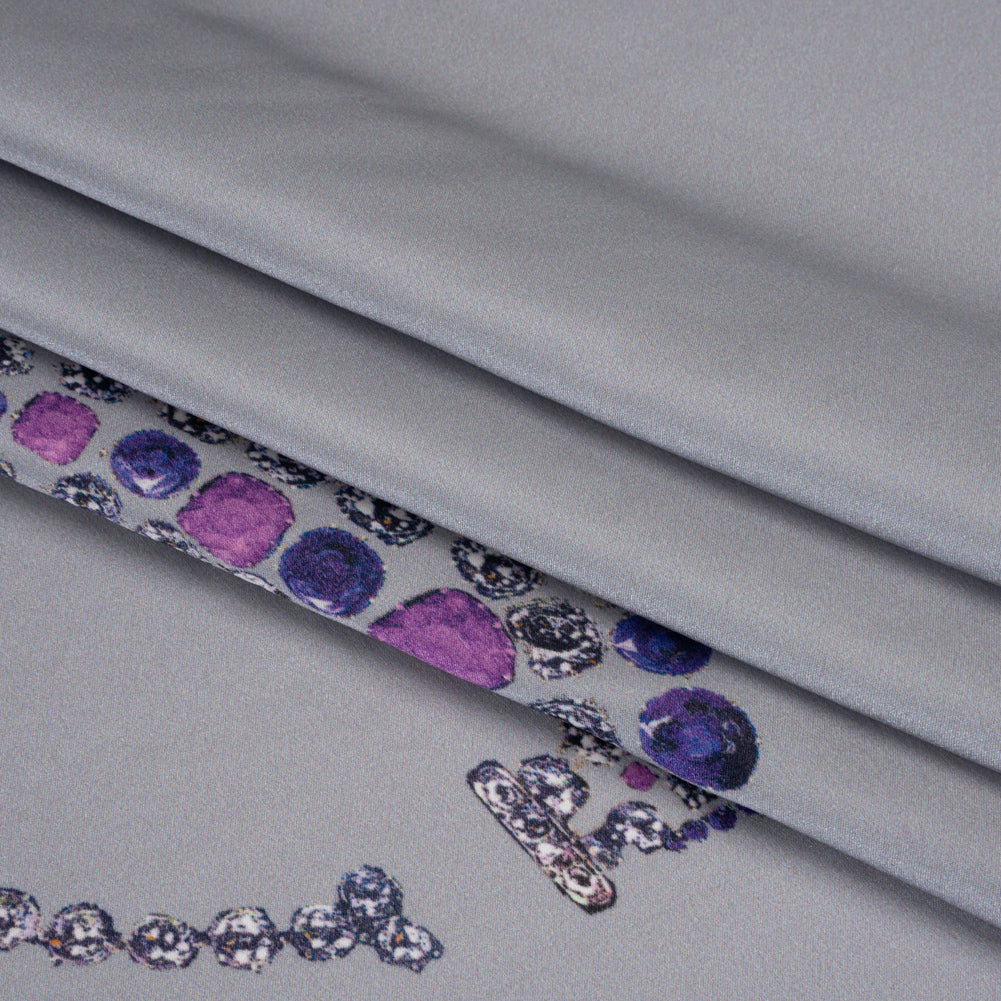 Silk Charmeuse Panel by Ralph Lauren - Silver, Pink and Purple Jeweled Necklace - Designer Deadstock