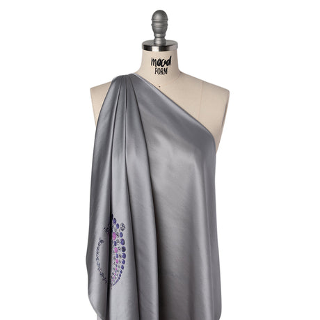 Silk Charmeuse Panel by Ralph Lauren - Silver, Pink and Purple Jeweled Necklace - Designer Deadstock