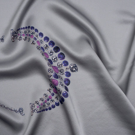 Silk Charmeuse Panel by Ralph Lauren - Silver, Pink and Purple Jeweled Necklace - Designer Deadstock