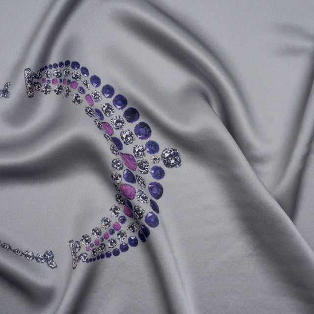 Silk Charmeuse Panel by Ralph Lauren - Silver, Pink and Purple Jeweled Necklace - Designer Deadstock