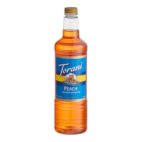 Torani Sugar-Free Peach Flavoring / Fruit Syrup Plastic Bottle 1 Liter - 6/Case