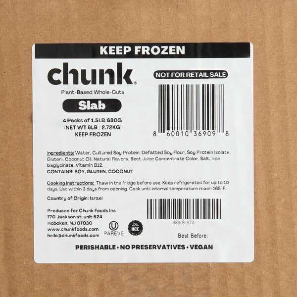 Chunk Foods Plant-Based Vegan Steak Slab 1.5 lb. - 4/Case